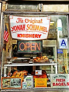 Yonah Schimmel Knishery storefront. An example of a classic Ashkenazi deli-type staple food found on New York's Lower East Side.