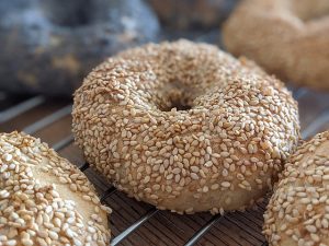 A New York style sesame bagel, with no schmear.