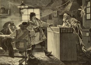 Jews and alcohol in a drawing of a Jewish tavern from the 1890s